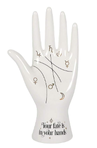 Palmistry Symbols Fortune Telling Statue Ceramic Hand Figurine (White)