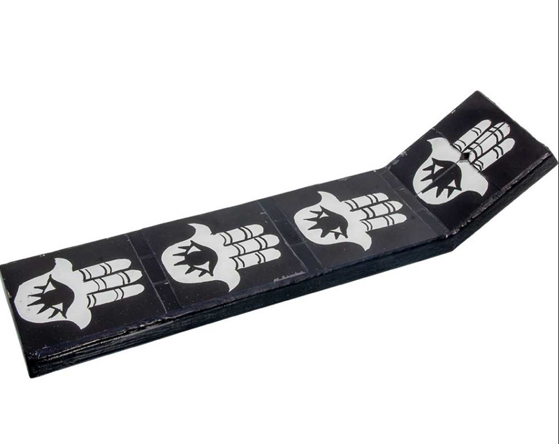 WOOD INCENSE HOLDER-MOSAIC FATIMA HAND BLACK